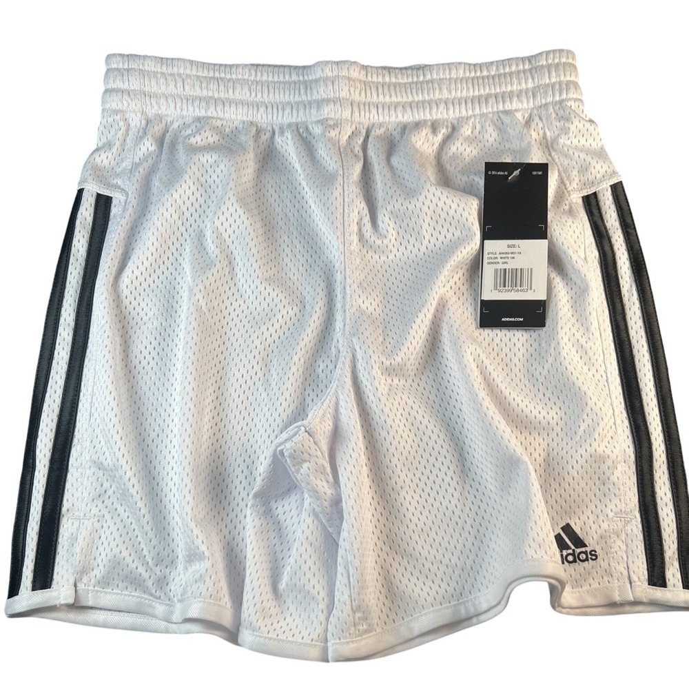 Adidas Unisex‎ White Mesh Athletic Shorts Black 3 Stripe Activewear Size L